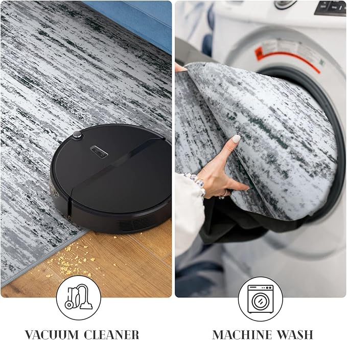 Modern Abstract Runner Rug 3x10, Black Grey White Washable Kitchen Runner Non-Slip Soft Hallway Rug Runner Thin Print Faux Wool Carpet for Entryway Bedroom Laundry Room Indoor Home Office Decor