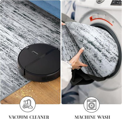 Modern Abstract 4x6 Living Room Washable Rug Non-Slip Soft Bedroom Area Rug Black Grey White Thin Print Faux Wool Floor Carpet Throw Rugs for Nursery Playroom Dining Room Indoor Home Decor