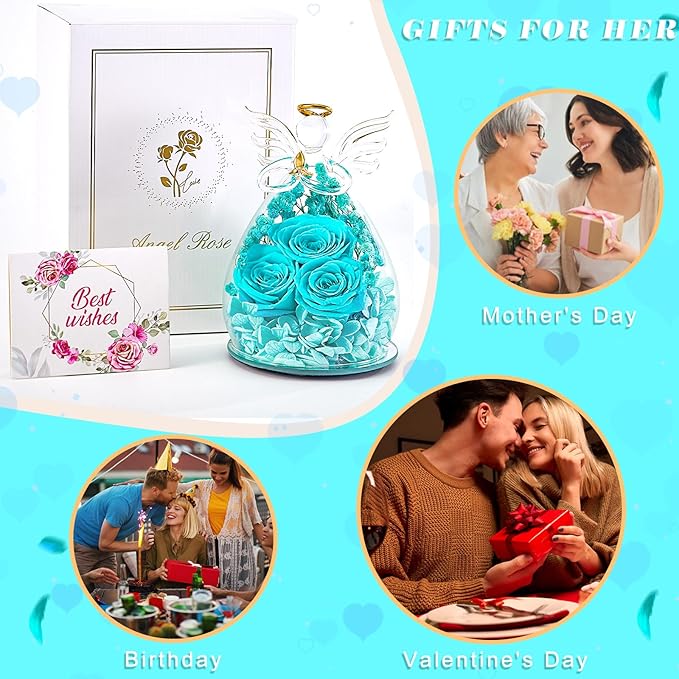 Beferr Valentines Day Rose Gifts for Her Women Mom Gifts for Birthday, Fresh Flowers for Delivery Prime Forever Preserved Rose in Glass Angel Figurine, for Grandma Wife Kids Daughter