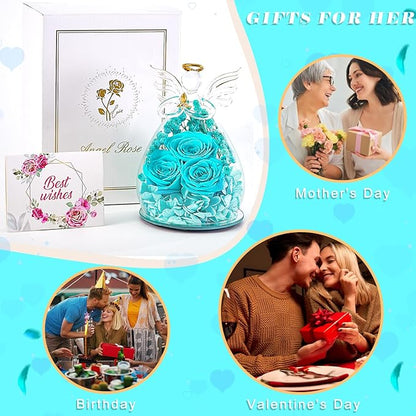 Beferr Valentines Day Rose Gifts for Her Women Mom Gifts for Birthday, Fresh Flowers for Delivery Prime Forever Preserved Rose in Glass Angel Figurine, for Grandma Wife Kids Daughter