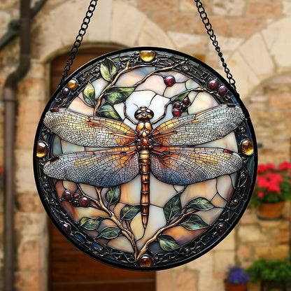 DASTOLL Stained Glass Window Hanging - Dragonfly Plant Suncatcher Ready to Hang Window Doors Home Decoration, Christmas, Mother's Day Birthday Gifts for Women, Men, and Mom 6.3X6.3IN