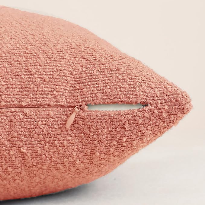 Jeneoo Coral Pink Decorative Square Thick Throw Pillow Covers Fine Textured Boucle Couch Cushion Cases for Sofa Decor, Set of 2, 18 x 18 Inch