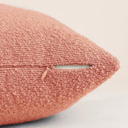 Jeneoo Coral Pink Decorative Square Thick Throw Pillow Covers Fine Textured Boucle Couch Cushion Cases for Sofa Decor, Set of 2, 18 x 18 Inch
