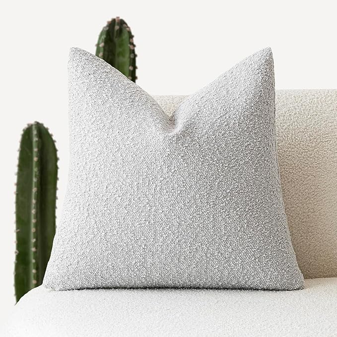 Foindtower Textured Boucle Throw Pillow Covers Accent Solid Pillow Cases Cozy Soft Decorative Couch Cushion Case for Chair Sofa Bedroom Living Room Home Decor, 20 x 20 Inch,Light Grey