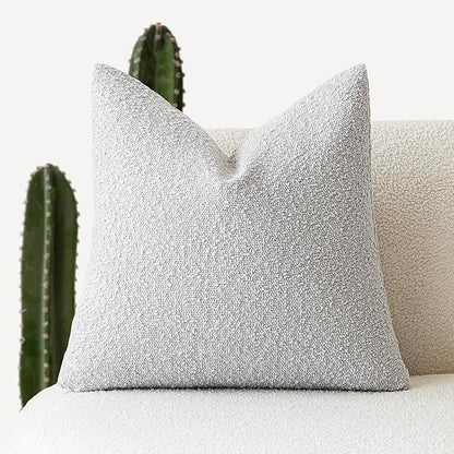 Foindtower Textured Boucle Throw Pillow Covers Accent Solid Pillow Cases Cozy Soft Decorative Couch Cushion Case for Chair Sofa Bedroom Living Room Home Decor, 18 x 18 Inch,Light Grey