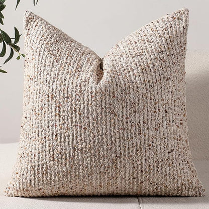 18x18 Beige Throw Pillow Cover Textured Boucle Striped Chic Morden Boho Accent Farmhouse Square Decorative Couch Pillow Cover for Home Decor Bed Sofa Living Room