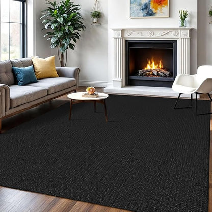 IOHOUZE Washable Area Rug 6x9 Non Slip Rubber Backed Rugs for Living Room, Dining Room Rugs Bedroom Rug, Woven Indoor Floor Carpet for Living Room Nursery Office, Black/Grey