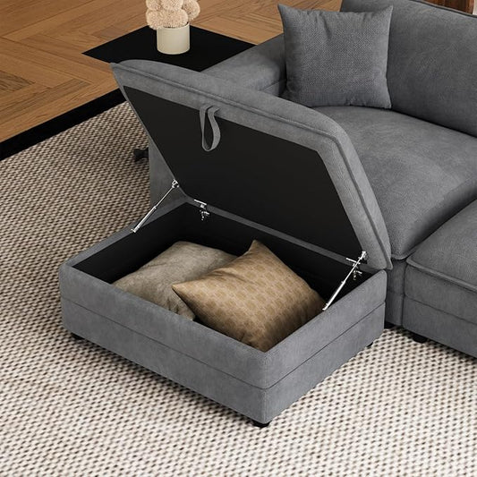 Modular Ottoman for Sectional Sofa, Chenille Upholstered Footrest Bench, Comfy Living Room Furniture for Apartment, Studio & Office (Dark Gray-Ottoman)