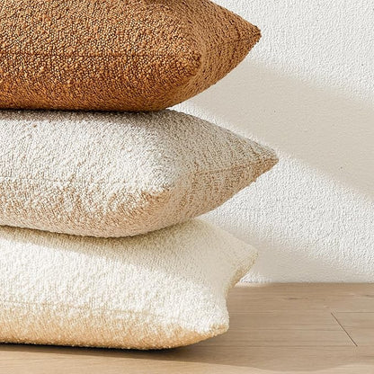 Mixhug Decorative Boucle Throw Pillow Covers, Cream, 12 x 20 Inches, Pack of 2 - Textured Boho Pillow Covers for Couch and Bed