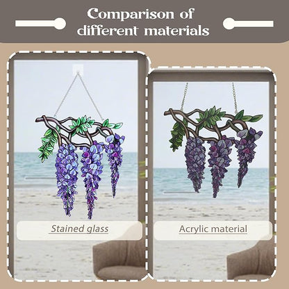Flower Sun Catchers Indoor Window, Wisteria Suncatcher Stained Glass Window Hanging, Flower Suncatchers for Nana/Mom/Women (UV Printed)