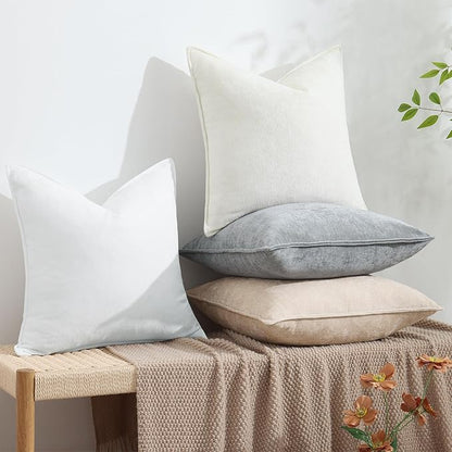 decorUhome Spring Couch Euro Sham Throw Pillow Covers 24x24 Set of 2, Decorative Soft Velvet Neutral Chenille Pillow Covers with Elegant Design for Sofa Bed Living Room Home Decor, Ultimate Gray