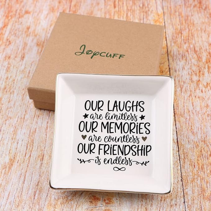 JoycuFF Friendship Gifts for Women Friends Ceramic Trinket Dish Tray Ring Earring Holders Unique Birthday Thanksgiving Day Mother's Day Christmas Gifts for Her