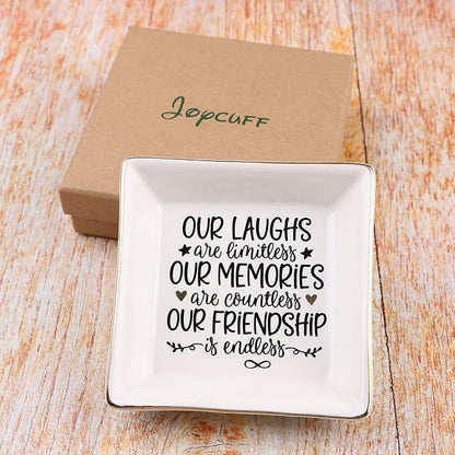 JoycuFF Friendship Gifts for Women Friends Ceramic Trinket Dish Tray Ring Earring Holders Unique Birthday Thanksgiving Day Mother's Day Christmas Gifts for Her