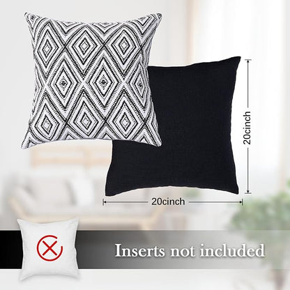 HPUK Decorative Throw Pillow Covers Set of 4 Geometric Design Linen Cushion Cover for Couch Sofa Living Room, 20"x20" inches, Black