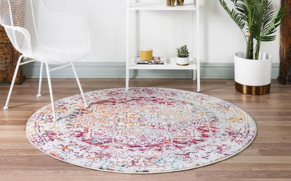 Rugs.com Arlington Collection Rug – 7 Ft Round Light Multi Medium-Pile Rug Perfect for Kitchens, Dining Rooms