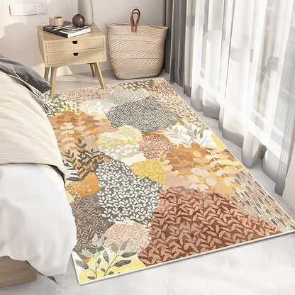 DEXDE Area Rugs for Living Room 4x6.5, Washable Non Slip Boho Rugs Throw Carpet for Bedroom Bedside Dorm Dining Room Indoor Soft Floral Home Decor, Camel