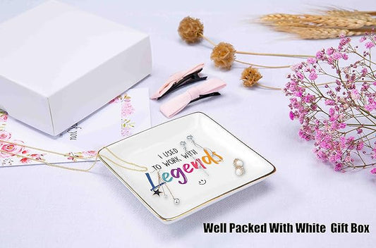 Coworker Leaving Farewell Going Away Gifts,New Job,Good Bye,Retirement Presents for Colleagues, Boss,Women Friends-Ceramic Jewelry Holder Ring Dish Trinket Tray -I Used to Work With Legends