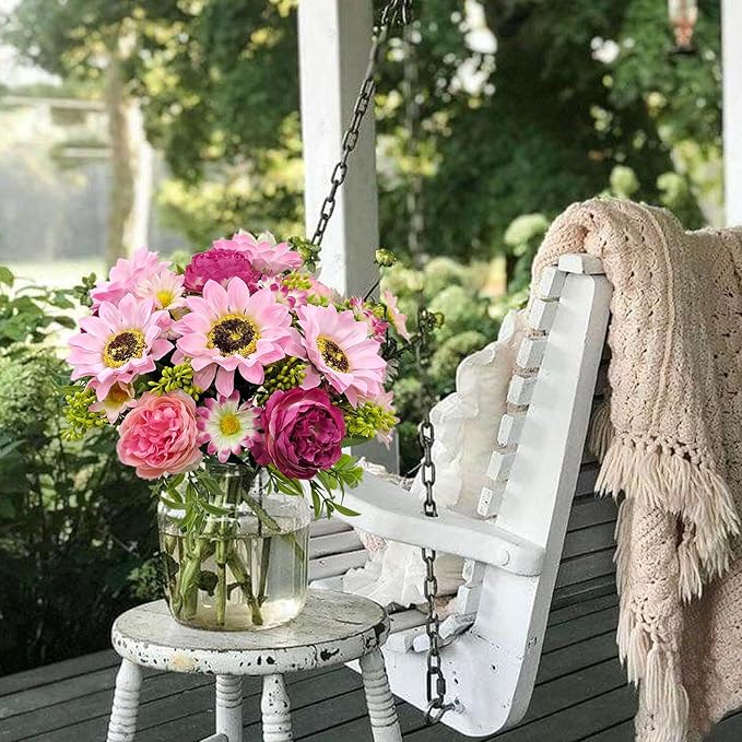 3 Pcs Fall Flowers Artificial Mums Silk Fake Mums Bouquet Faux Floral Arrangements Home Indoor Outdoor Planter Decor Party Wedding Table Autumn Decoration (Purple, Pink)