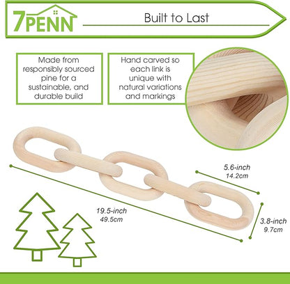 7Penn Wood Chain Link Decor - Small Decorative Chain Coffee Table Decor Pine Wood 5 Link Chain for Shelves