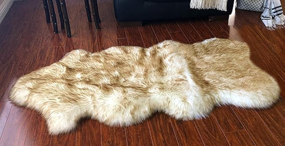 Free Shape Luxury Soft Fluffy Shag Area Rug Single and a Half 2'x4', 60x120cm - Vegan Fur Ultra Soft Indoor Carpet Nursery Rugs for Bedroom Home Decor, White with Brown Tips