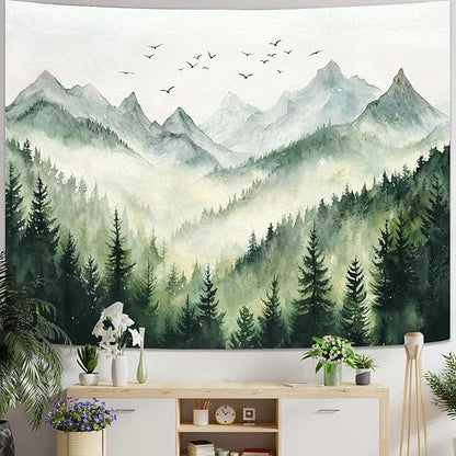 kampdream Landscape Tapestry, Scenery Art Wall Tapestries, Nature Wall Decor for Bedroom Living Room Backdrop Green Watercolor Mountain 60×80 inches