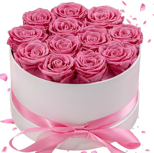 Preserved Roses in a Box, Blooming Real Roses Decor, Eternal Flowers for Delivery Prime, Best Gifts Birthday, Wedding, Anniversary, Mother's Day for Her, 12-Pieces (Pink)