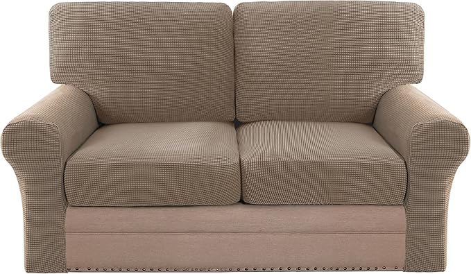 H.VERSAILTEX Multi-Pieces Sofa Covers Stretch Couch Covers Form Fitted Seats and Back Cushions Covers (2 Seat Covers Plus 2 Back Cusion Covers, Bonus 2 Armrest Covers), Macchiato