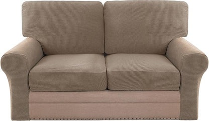 H.VERSAILTEX Multi-Pieces Sofa Covers Stretch Couch Covers Form Fitted Seats and Back Cushions Covers (2 Seat Covers Plus 2 Back Cusion Covers, Bonus 2 Armrest Covers), Macchiato