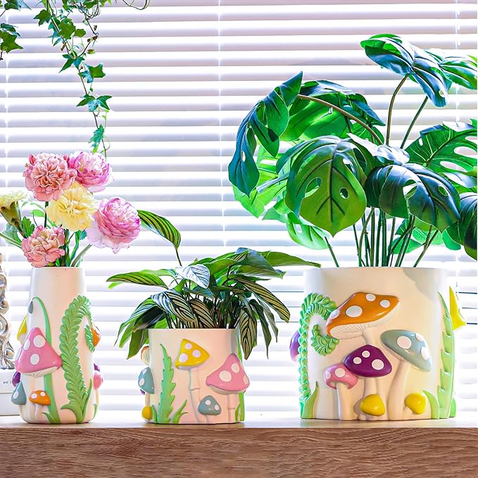 GUGUGO Pastel Mushrooms Vase for Flower, 8-Inch-Tall Rainbow Funky Mushroom Decor, Eclectic Vases for Flowers, Unique Colorful Decorative Vase, Cute Room Decor Aesthetic