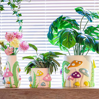 GUGUGO Pastel Mushrooms Vase for Flower, 8-Inch-Tall Rainbow Funky Mushroom Decor, Eclectic Vases for Flowers, Unique Colorful Decorative Vase, Cute Room Decor Aesthetic