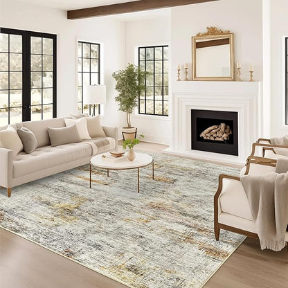 6x9 Area Rug for Living Room Washable 6x9 Non-Slip Modern Abstract Rugs for Bedroom Dinning Room Ultra-Thin Indoor Gray Rust