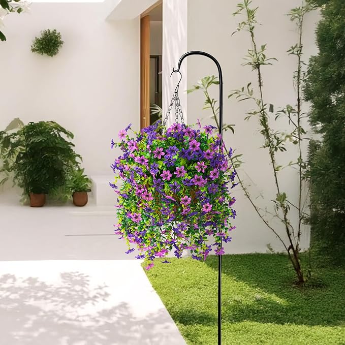 INQCMY Artificial Faux Hanging Flowers Plants Basket for Outdoor Outside Spring Summer Decoration,UV Resistant Fake Silk Daisy in Planter Resistant Look Real for Home Porch Balcony Patio Yard Decor