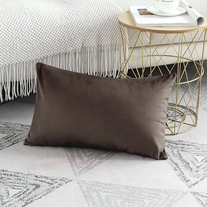 Artscope Luxury Velvet Pillow Covers Decorative Rectangle Pillowcases Soft Solid Cushion Cases for Couch Sofa Bedroom Car Decor 16x24 Inch Chocolate Brown