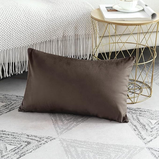 Artscope Luxury Velvet Pillow Covers Decorative Rectangle Pillowcases Soft Solid Cushion Cases for Couch Sofa Bedroom Car Decor 12x20 Inch Chocolate Brown