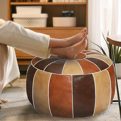 Thgonwid Unstuffed Moroccan Storage Pouf Foot Stool Ottoman Seat Handmade Faux Leather Bean Bag Floor Chair Foot Rest for Living Room, Bedroom or Balcony (Multi Color)