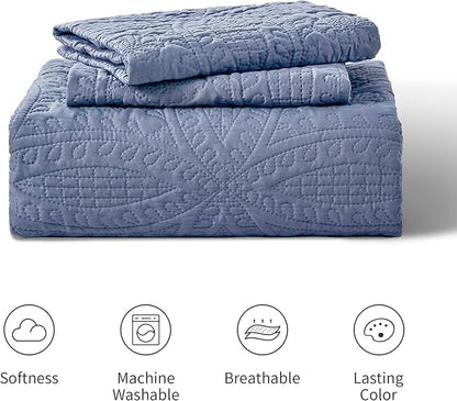 Love's cabin Quilts for Queen Bed Blue Bedspreads - Soft Bed Summer Lightweight Bedspread Comforter - Modern Style Coin Pattern Coverlet for All Season - 3 Pieces (1 Quilt, 2 Pillow Shams)