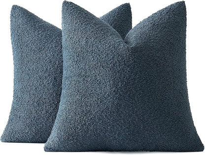 MIULEE 18x18 Inch Decorative Pillow Covers for Couch Bed Set of 2 Textured Boucle Neutral Winter Throw Pillows Dark Blue Accent Solid Cushion Pillowcases Sofa Livingroom Home Decor