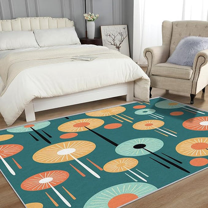 Mid-Century Modern Rug Runner - Retro Mid Century Carpet, 2x3 Rug, Colorful Circle Aesthetic Rug & Home Decor, Contemporary Area Rug & Room Decor, Washable Non Slip Anti Skid Rugs