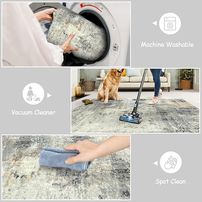 Lahome Modern Abstract Runner Rug - 2x8 Grey Hallway Long Bathroom Rugs with Rubber Backing, Kitchen Carpet Non Skid Indoor Floor Runners for Entryway Laundry Living Bedroom 2' x 8'