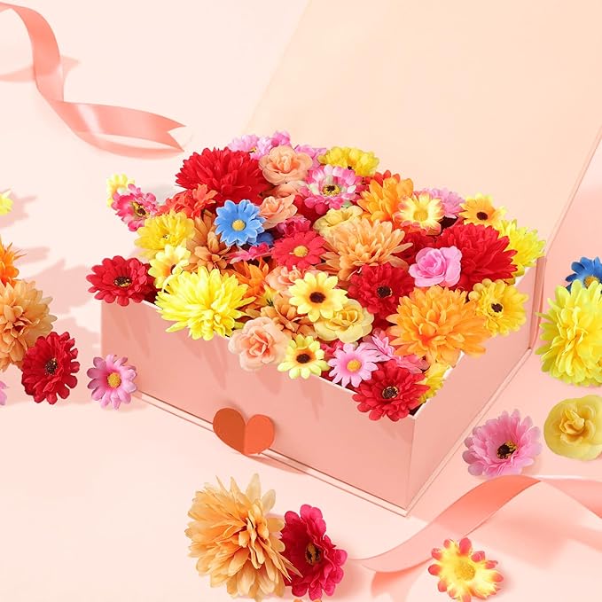 210Pcs Mini Silk Flower Heads Small Fake Mums Rose Faux Flowers Bulk for Crafts Artificial Loose Fabric Flowers Heads Sunflower Bulk for Wedding Hair Cap Dresses Fall Home Decorations (Orange)
