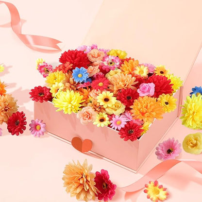 210Pcs Mini Silk Flower Heads Small Fake Mums Rose Faux Flowers Bulk for Crafts Artificial Loose Fabric Flowers Heads Sunflower Bulk for Wedding Hair Cap Dresses Fall Home Decorations (Orange)