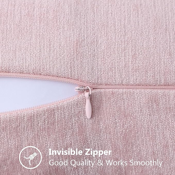 decorUhome Spring Chenille Soft Throw Pillow Covers 12x20 Set of 2, Lumbar Velvet Farmhouse Neutral Decorative Pillow Covers with Stitched Edge for Couch Sofa Bed Home Decor, Blush Pink