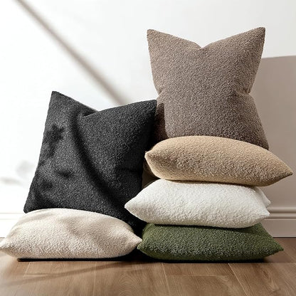 ANRODUO Pack of 2 Textured Boucle Throw Pillow Covers Soft Black Euro Decorative Accent Solid Pillow Cases Cozy Modern Couch Cushion Case for Chair Sofa Bedroom Living Room Home Decor, 22 x 22 Inch