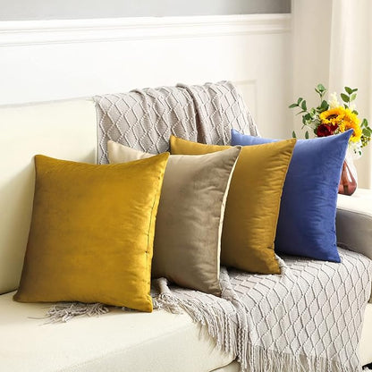 Jeneoo Light Brown Decorative Throw Pillow Covers Velvet Super Soft Thick Solid Square Euro Cushion Cases Pillowcase for Sofa Living Room Decor, Set of 2, 18 x 18 Inches