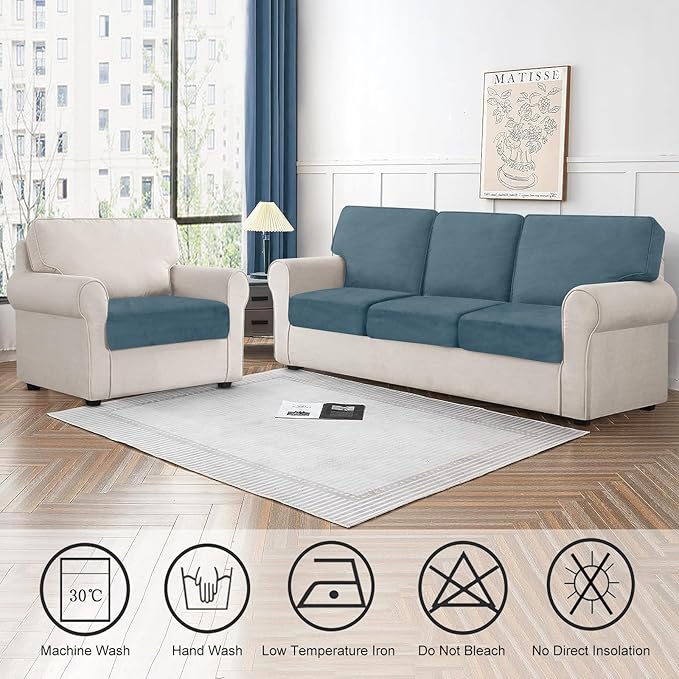 Couch Cushion Cover Velvet 1 Piece Seat Cushion Cover Stretch Armchair Cover Separate Sectional Sofa Slipcovers Furniture Protector (1-Seater or Sofa Backrest, Teal)
