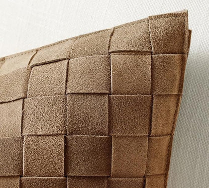 Genuine Lamb Leather Cushion Pillow Cover - Luxury Leather Pillow Case - Modern, Boho, Farmhouse Home Decor - Bedroom Couch, Living Room, Sofa Bed (Basketweave - Dark Camel, 24" x 24")
