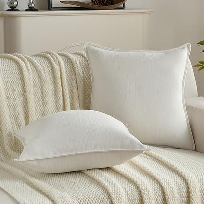 FUTEI Cream White Chenille Throw Pillow Covers 26x26 Inch Set of 2,Edges Double-Stitched Euro Pillow Shams,Modern Home Decor for Couch Living Room