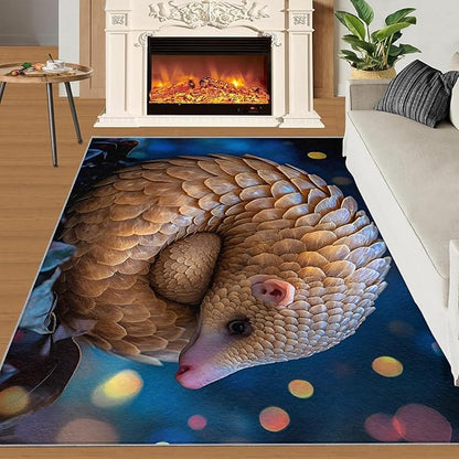 Pangolin Washable Area Rug 6x9, Starry Sky Soft Rugs for Living Room Wildlife Carpet Area Rugs for Bedroom Dining Room Non-Slip Stain Resistant Rug