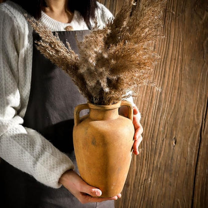 Rustic Vase, Ceramic Flower Vase for Centerpieces, 8.85 inch Large Decorative Terracotta Vintage Vases, Farmhouse Rustic Vases for Home Decor, Living Room, Table, Neutral