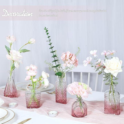 Pink Day Glass Bud Vase Set of 5, Small Flower Vases for Centerpieces in Bulk, Mini Vintage Vase for Wedding Decor, Single Flowers, and Home Table Décor